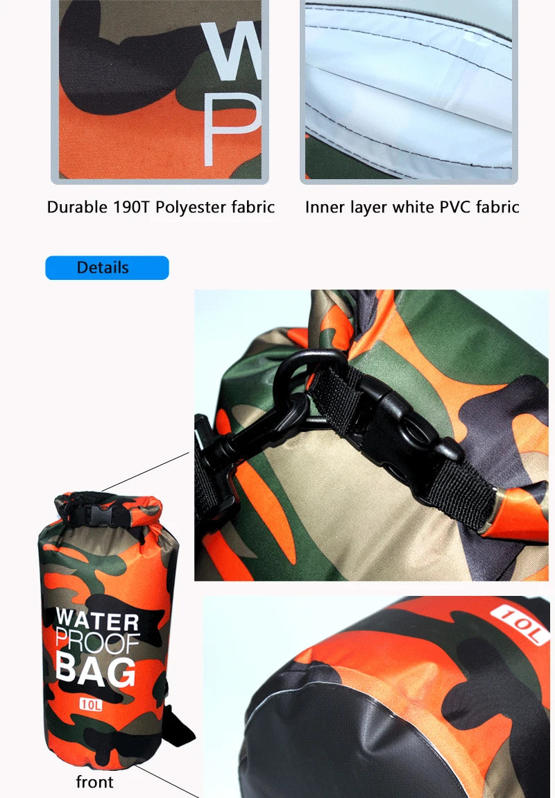 Leaftour Waterproof Dry Bag – Camouflage PVC Rafting, Diving & Outdoor Backpack (2-30L)