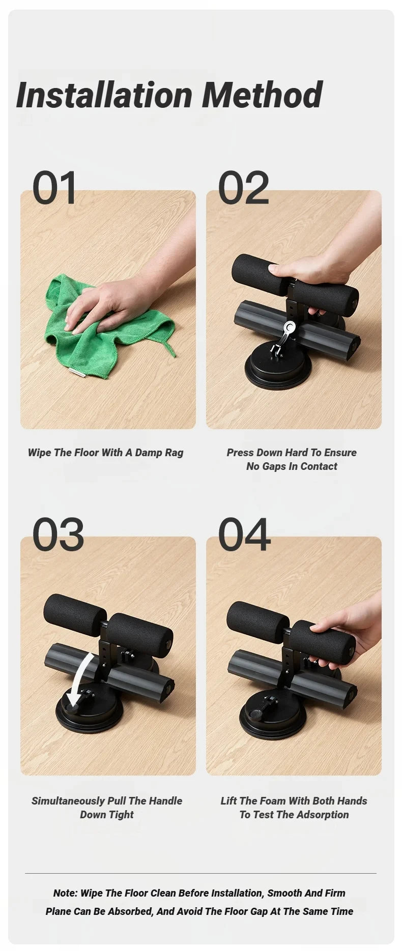Abdominal Sit-Up Equipment with Suction Cups & Adjustable Ankle Support