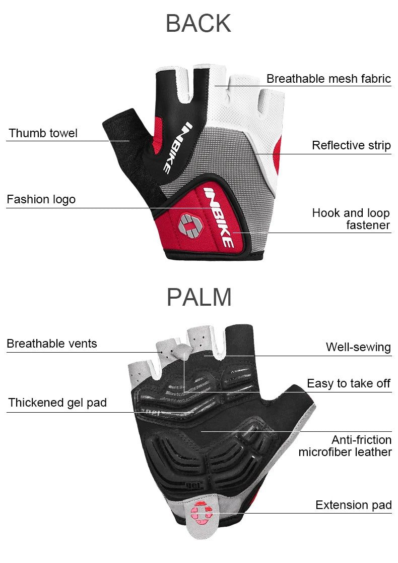 INBIKE Shockproof Gel Half Finger Cycling Gloves β Breathable Summer MTB Gloves