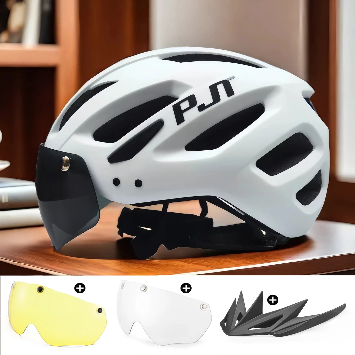 PJT Rechargeable LED Cycling Helmet with Sunglasses Shield