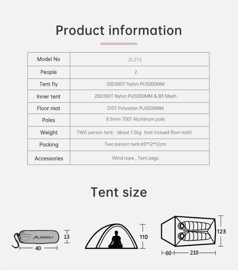 Ultralight Camping Tent for 1-2 Persons – Waterproof Nylon
