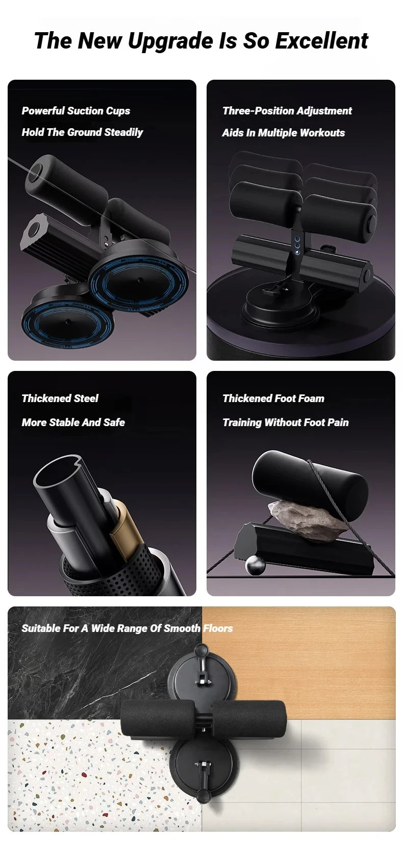 Abdominal Sit-Up Equipment with Suction Cups & Adjustable Ankle Support