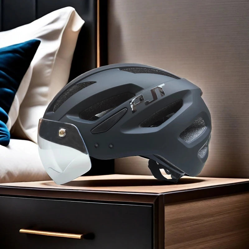 PJT Rechargeable LED Cycling Helmet with Sunglasses Shield