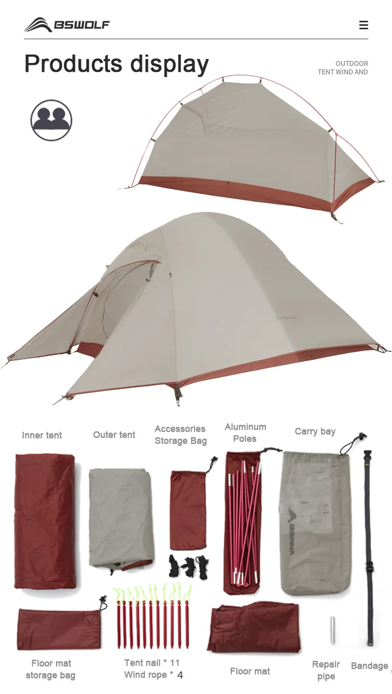 Ultralight Camping Tent for 1-2 Persons – Waterproof Nylon