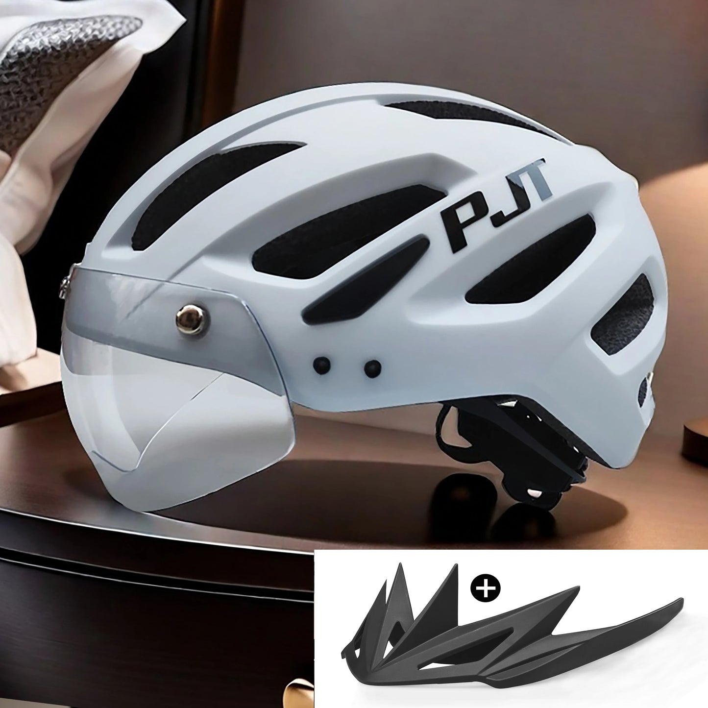 PJT Rechargeable LED Cycling Helmet with Sunglasses Shield