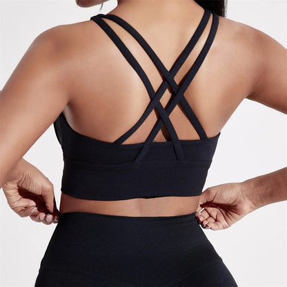 Women’s Solid Color Crossback Sports Bra – High Support, Padded