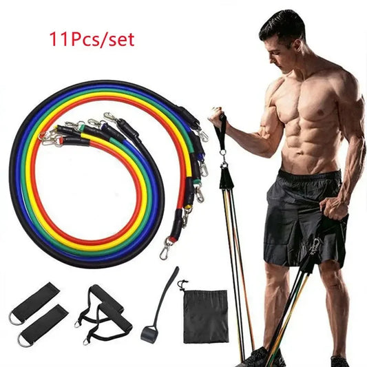11PCS Resistance Bands Set – With Door Anchor, Handles, Ankle Straps & Carry Bag