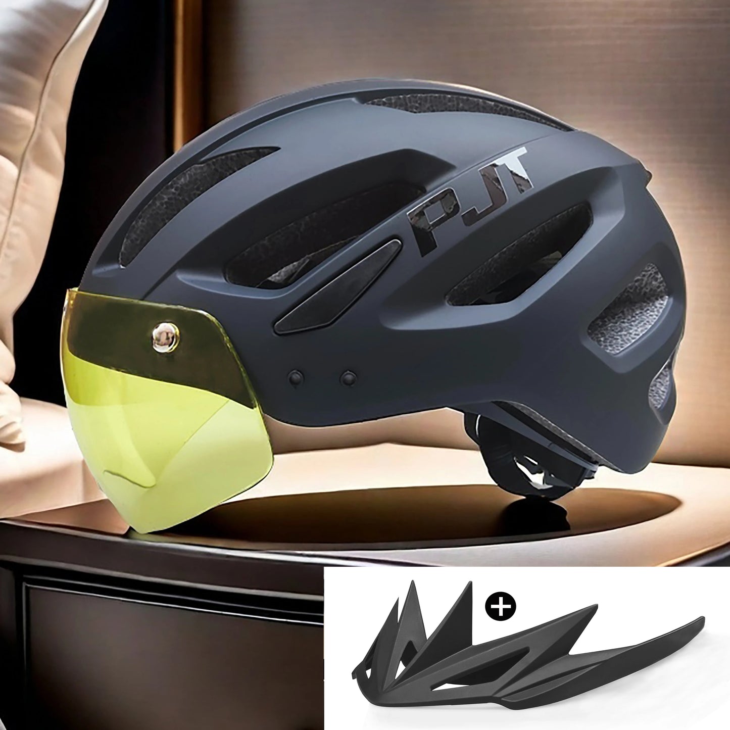 PJT Rechargeable LED Cycling Helmet with Sunglasses Shield