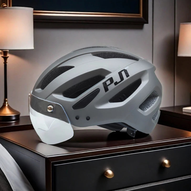 PJT Rechargeable LED Cycling Helmet with Sunglasses Shield