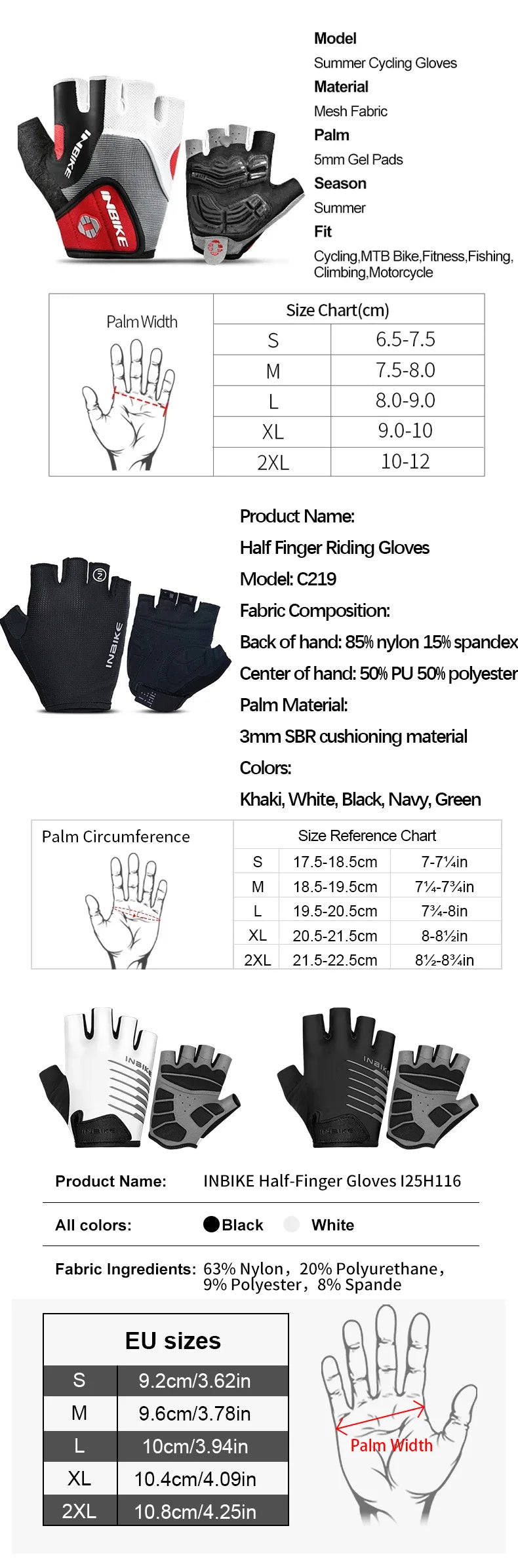 INBIKE Shockproof Gel Half Finger Cycling Gloves – Breathable Summer MTB Gloves