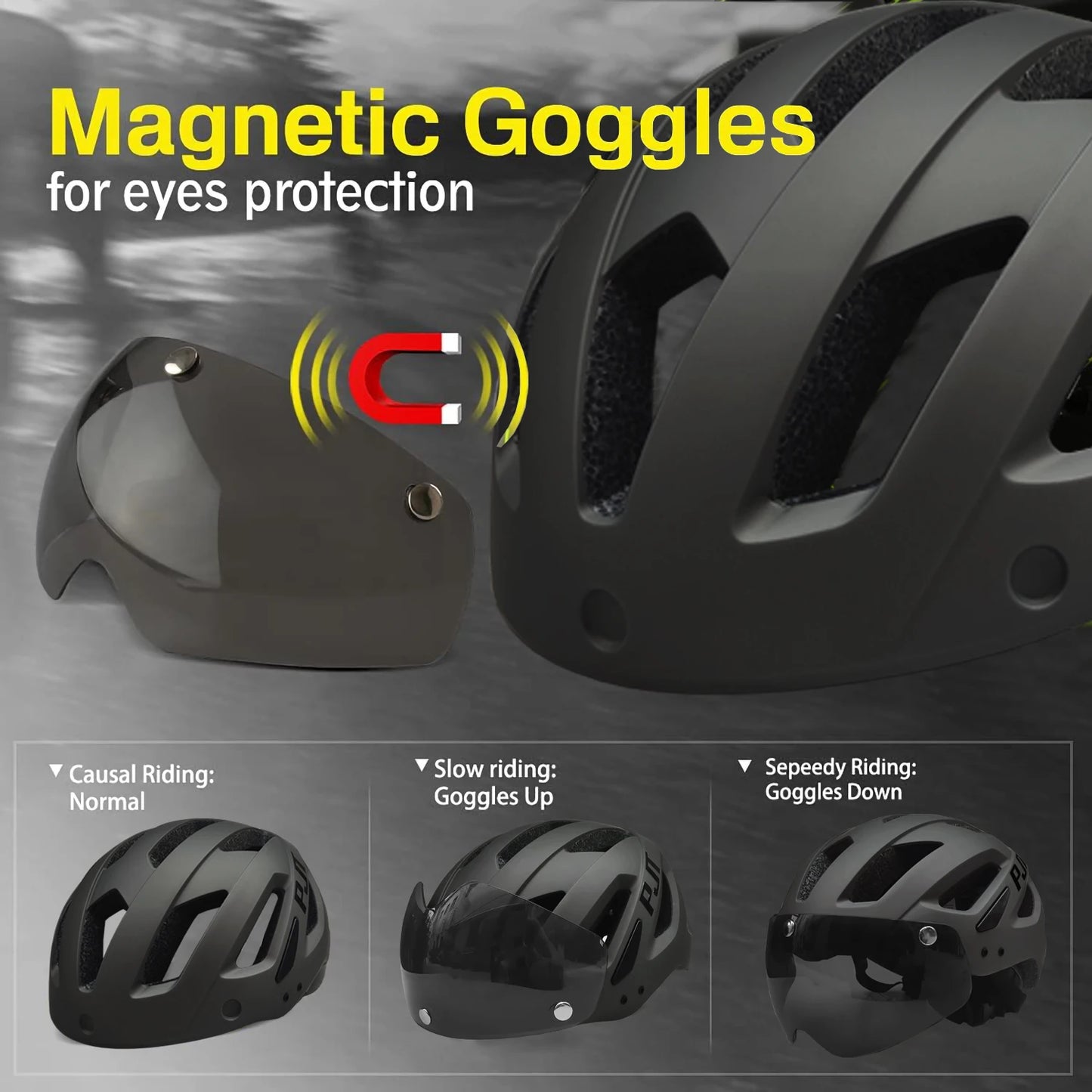 PJT Rechargeable LED Cycling Helmet with Sunglasses Shield
