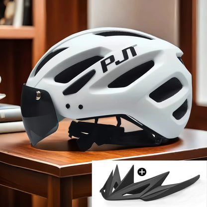 PJT Rechargeable LED Cycling Helmet with Sunglasses Shield