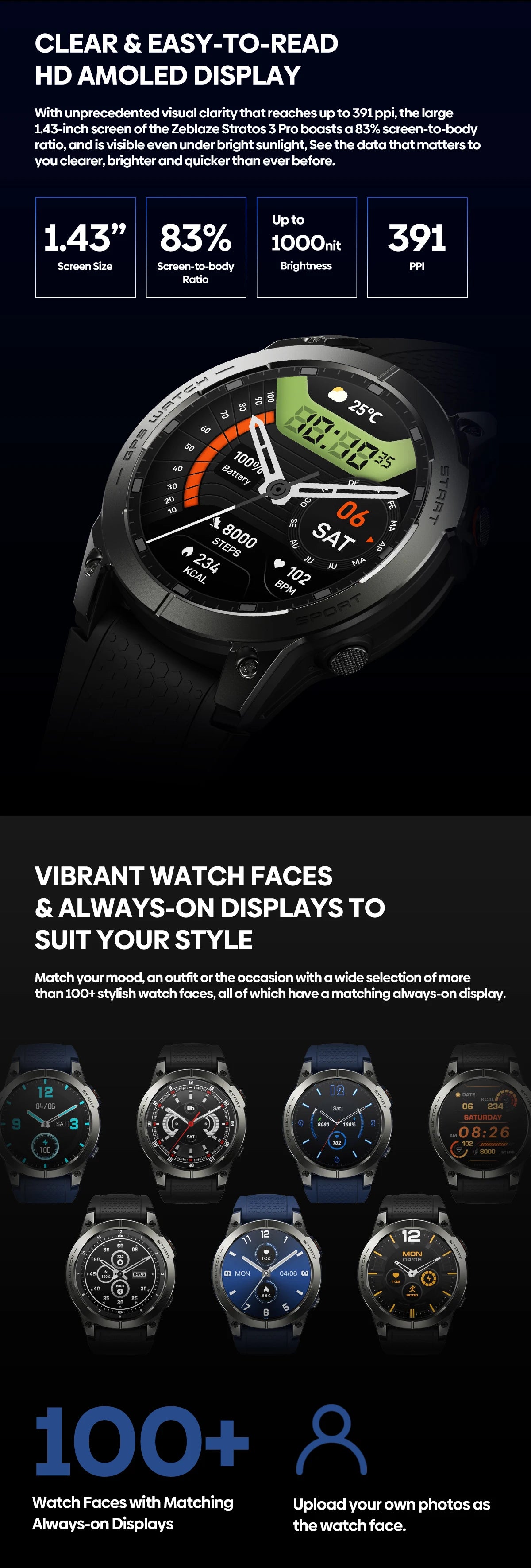 Zeblaze Stratos 3 PRO Smartwatch – 1.43” AMOLED, GPS, Bluetooth Calls, Fitness Tracker