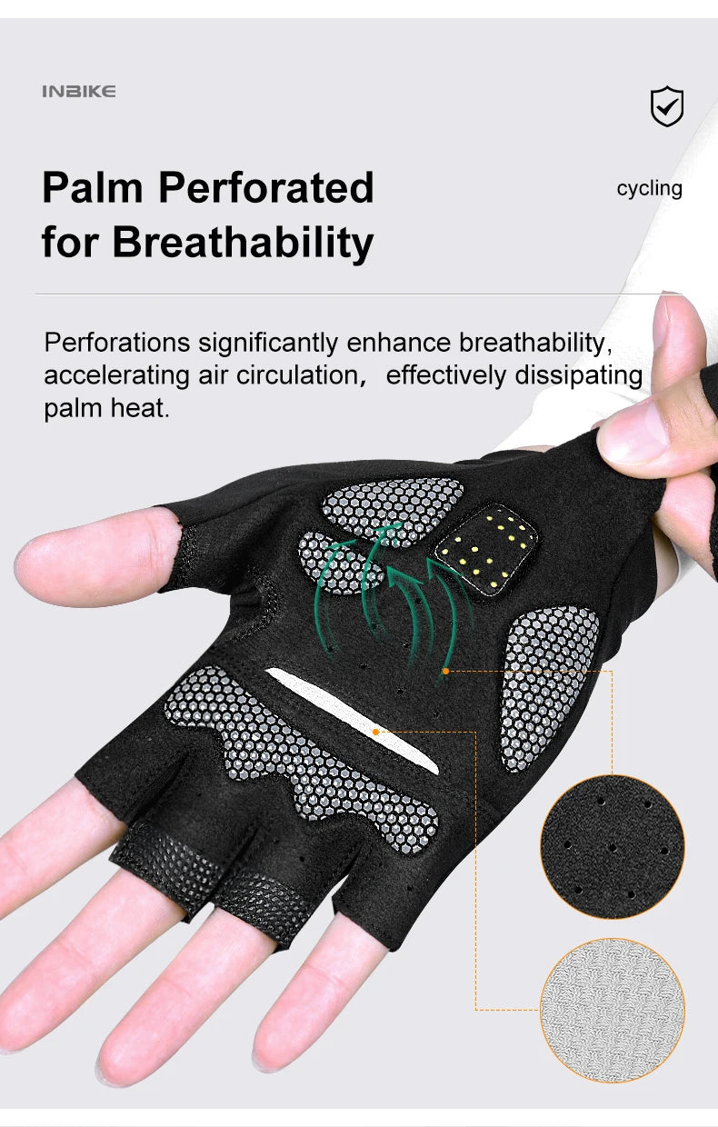 INBIKE Half Finger Cycling Gloves – Breathable, Shock-Absorption MTB Gloves