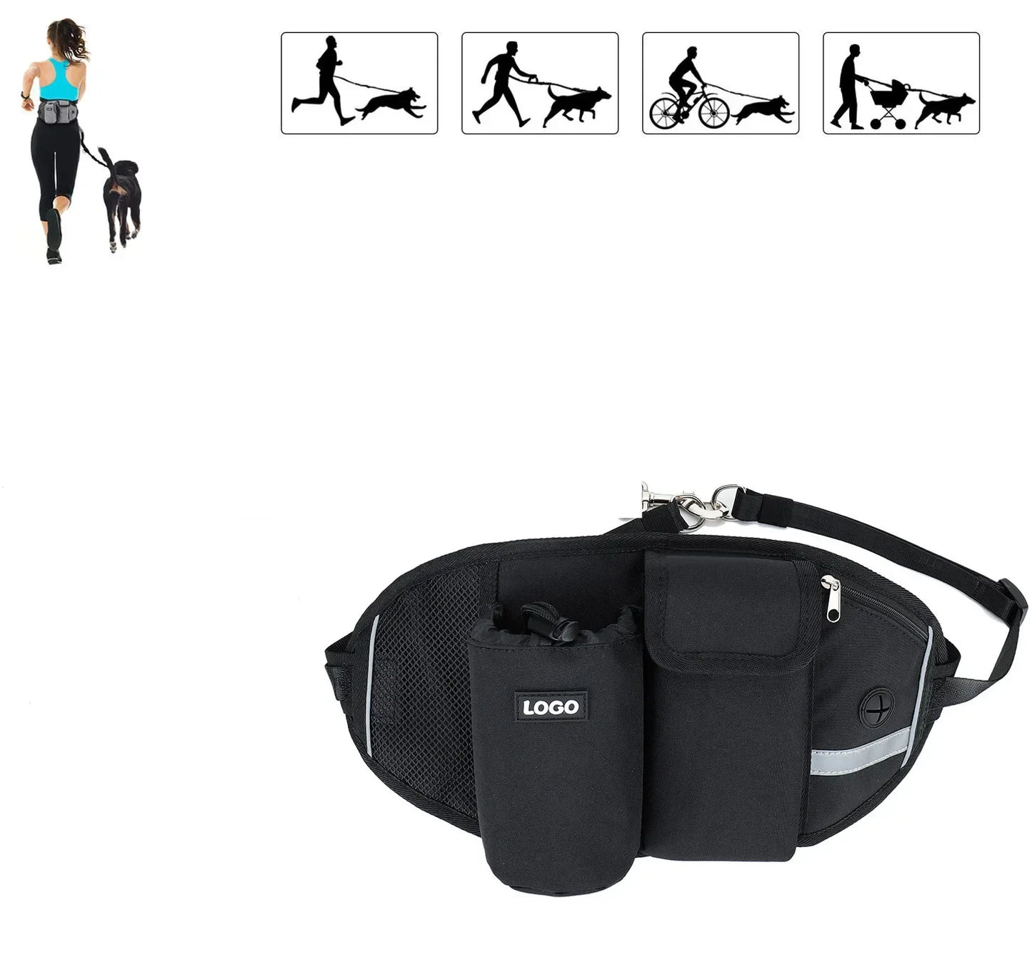 Outdoor Pet Waistpack with Leash – Hands-Free Dog Walking Belt for Running, Training & Hiking | Reflective, Adjustable & Multifunctional