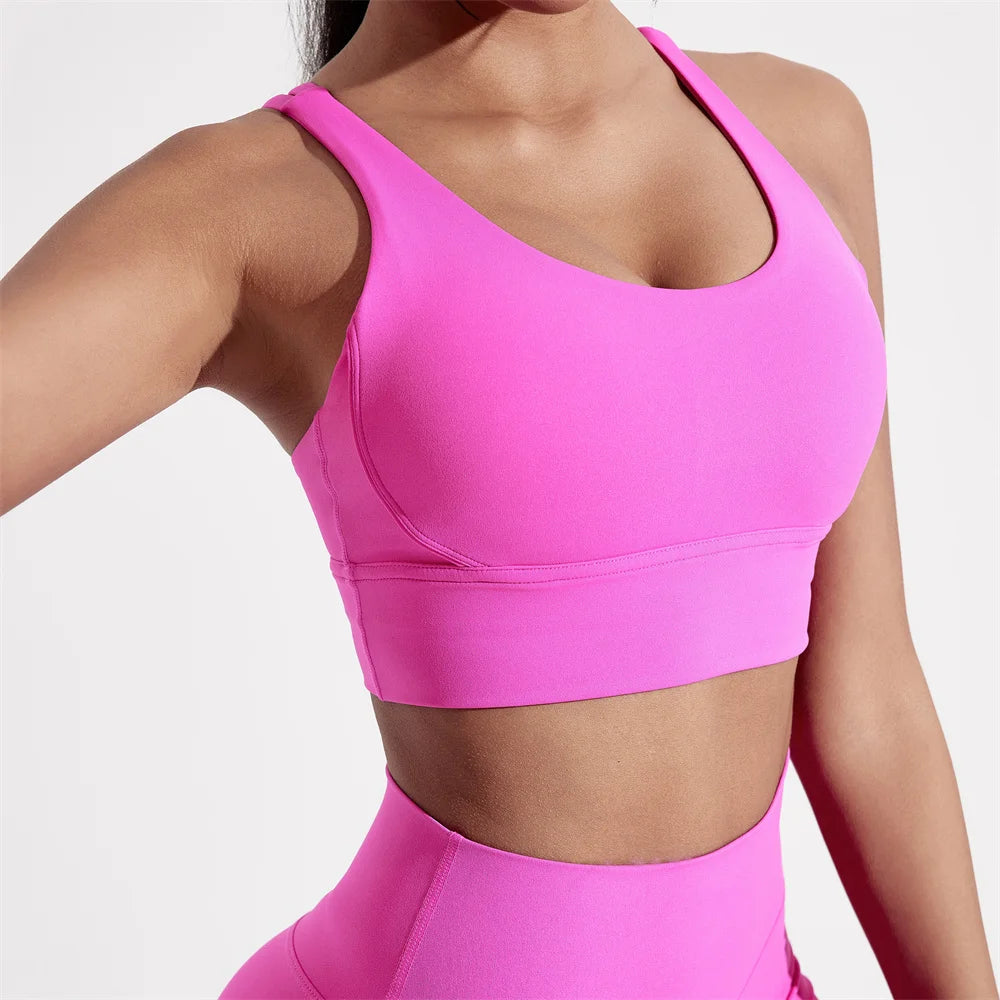 Women’s Solid Color Crossback Sports Bra – High Support, Padded