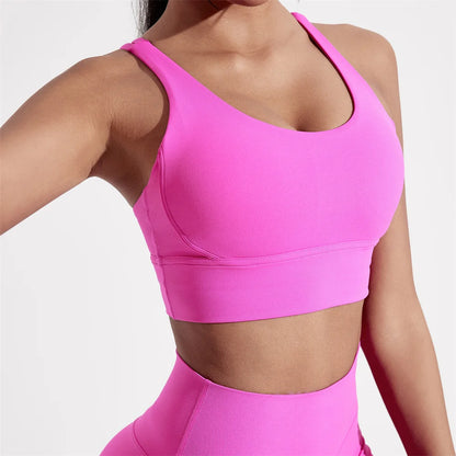 Women’s Solid Color Crossback Sports Bra – High Support, Padded
