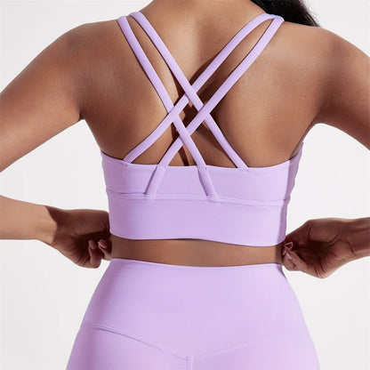 Women’s Solid Color Crossback Sports Bra – High Support, Padded