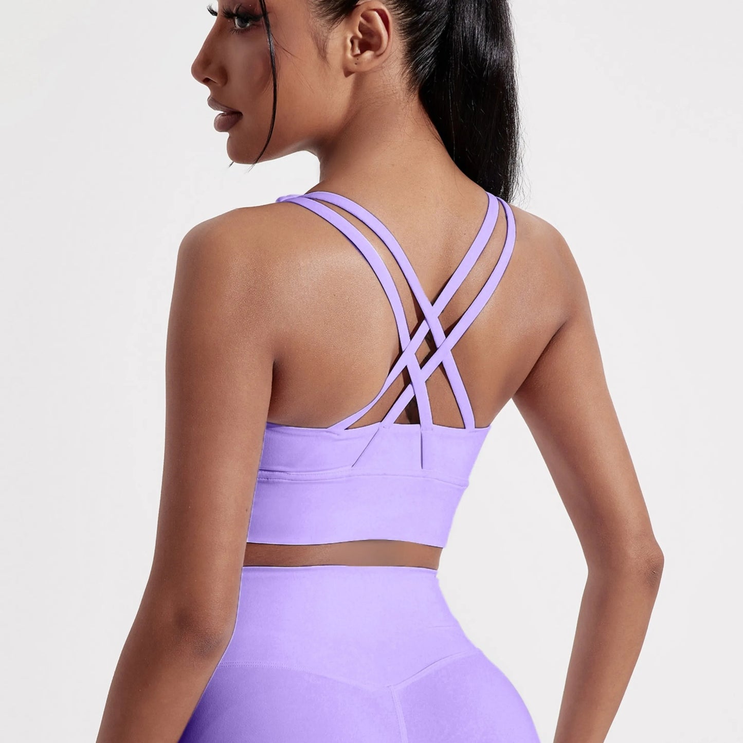 Women’s Solid Color Crossback Sports Bra – High Support, Padded