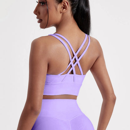 Women’s Solid Color Crossback Sports Bra – High Support, Padded