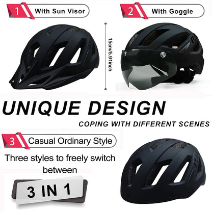 PJT Rechargeable LED Cycling Helmet with Sunglasses Shield