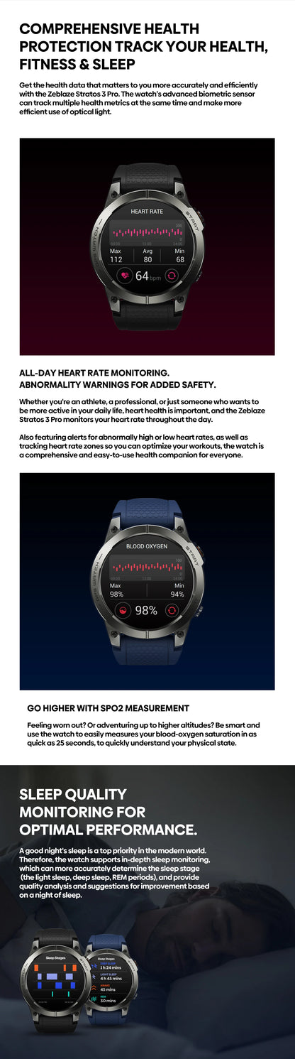 Zeblaze Stratos 3 PRO Smartwatch – 1.43” AMOLED, GPS, Bluetooth Calls, Fitness Tracker