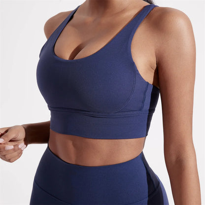 Women’s Solid Color Crossback Sports Bra – High Support, Padded