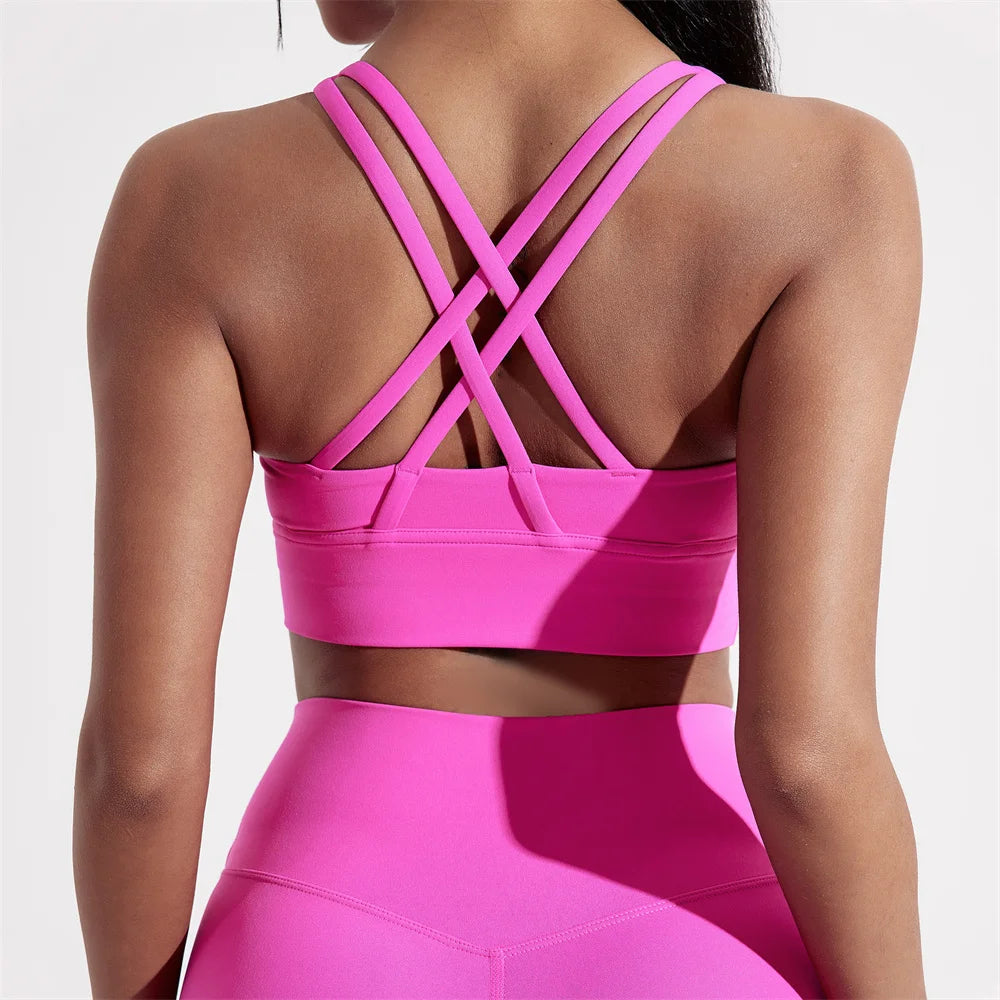 Women’s Solid Color Crossback Sports Bra – High Support, Padded