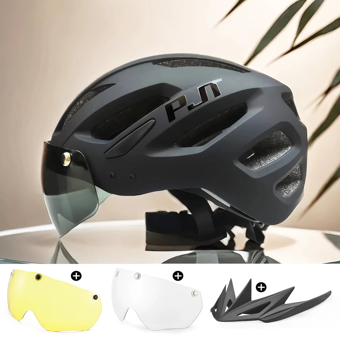 PJT Rechargeable LED Cycling Helmet with Sunglasses Shield