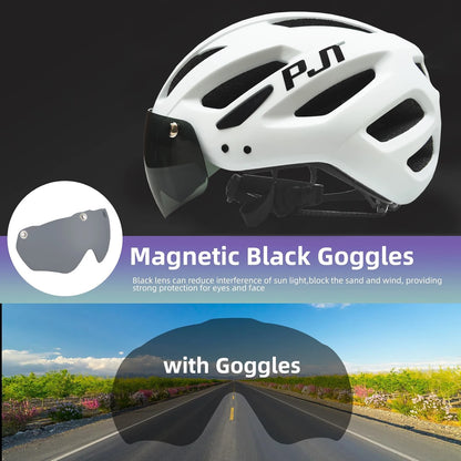 PJT Rechargeable LED Cycling Helmet with Sunglasses Shield