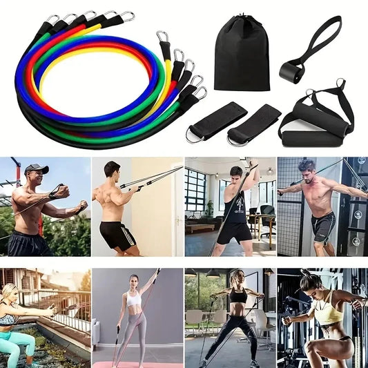 11PCS Resistance Bands Set – With Door Anchor, Handles, Ankle Straps & Carry Bag