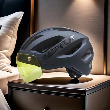 PJT Rechargeable LED Cycling Helmet with Sunglasses Shield