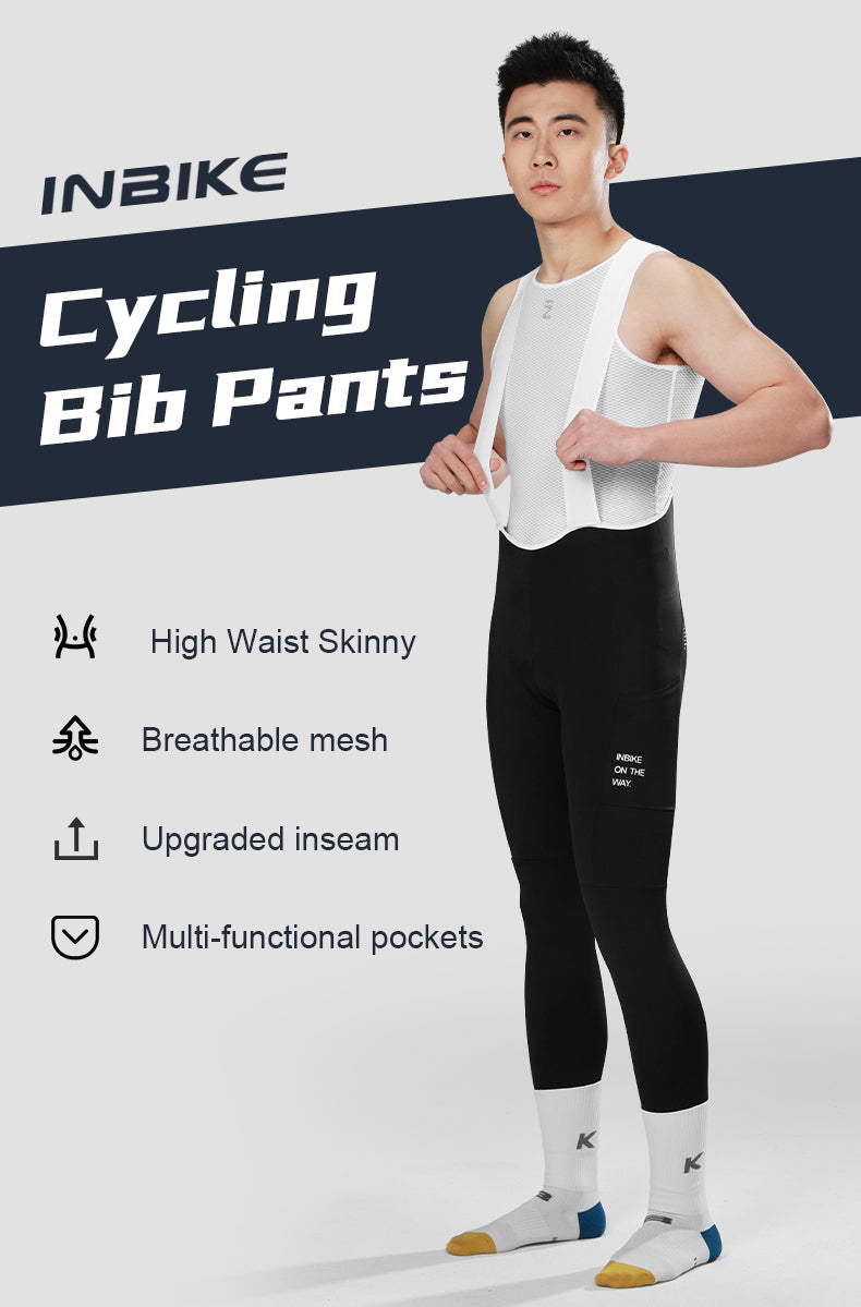 INBIKE Men’s Cycling Bib Tights – Padded MTB Bike Pants with Pocket