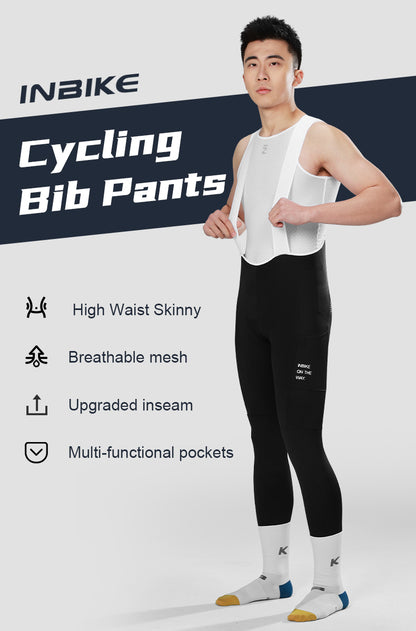 INBIKE Men’s Cycling Bib Tights – Padded MTB Bike Pants with Pocket